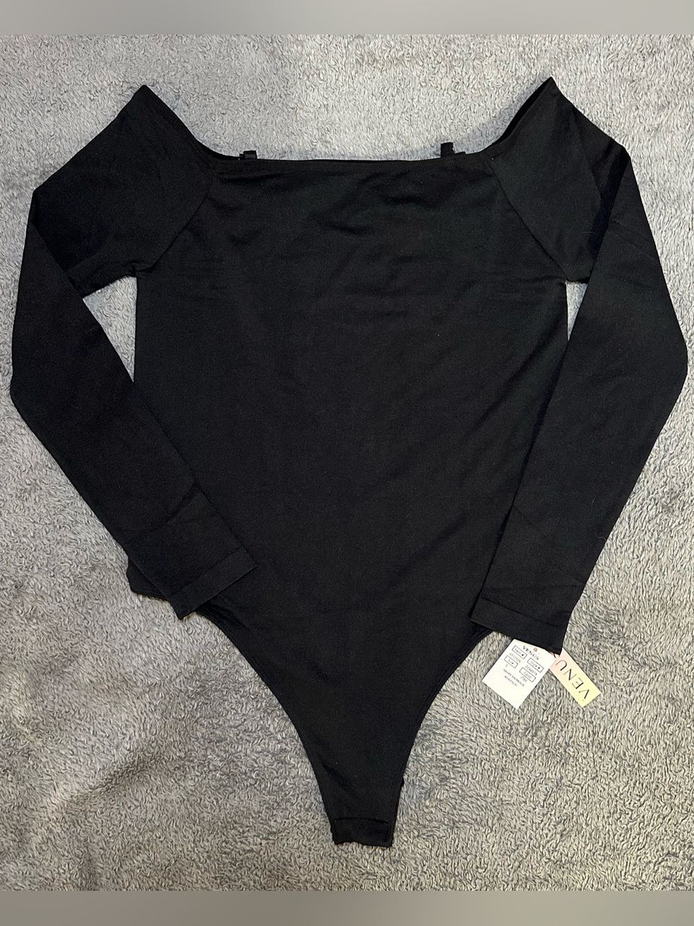 VENUS Black Off-Shoulder Long-Sleeve One-Piece Bodysuit
